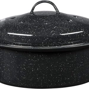 Granite Ware 8.7-Inch Small Covered Round Roaster, 3Lb Capacity – Mini Roaster Enamel Steel Cookware, Dishwasher Safe & PFOA-Free, Even Heat Distribution for Poultry, Meat, Vegetables (Speckled Black)