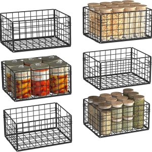 X-cosrack Metal Wire Basket Pantry Baskets Foldable Cabinet Organizers with Handles-6 Pack-12"x9"X6", Food Storage Freezer Organizer Bins for Kitchen Bathroom Laundry Closet Garage - Patent Design